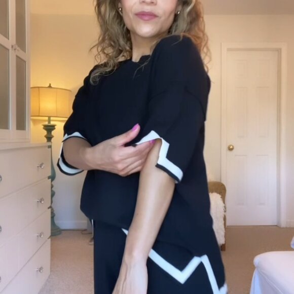 Soft Knit Lounge Set Short Sleeve Top Wide Leg Pants 2 Piece - Picture 8 of 8